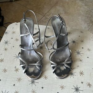 PRADA Silver Stiletto Sandals Size 37 italian Made in Italy